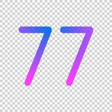 Neon number 77 illustration with vibrant gradient glow in purple, blue Stock Illustration