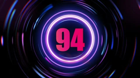 Neon number 94 glowing circles motion background Stock Footage 338215775