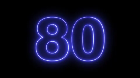 Neon number eighty, Glowing Neon number 80 on black background Stock Footage 282165469