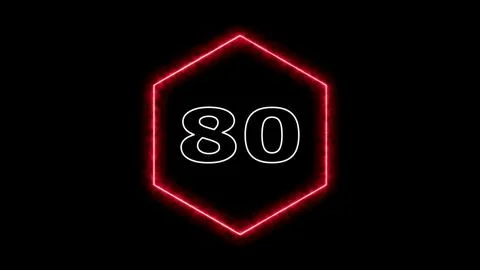 Neon number eighty inside red neon frame Stock Illustration