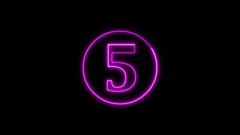 Neon number five glowing pink animation inside circular light border. 库存影片 337330863