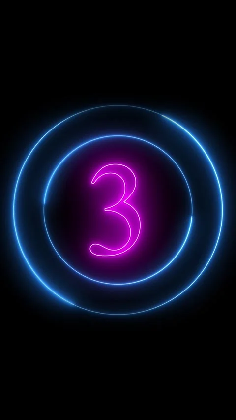 Neon Number Four Inside Blue and Pink Concentric Circles on animated Black .. Stock Footage 344858513