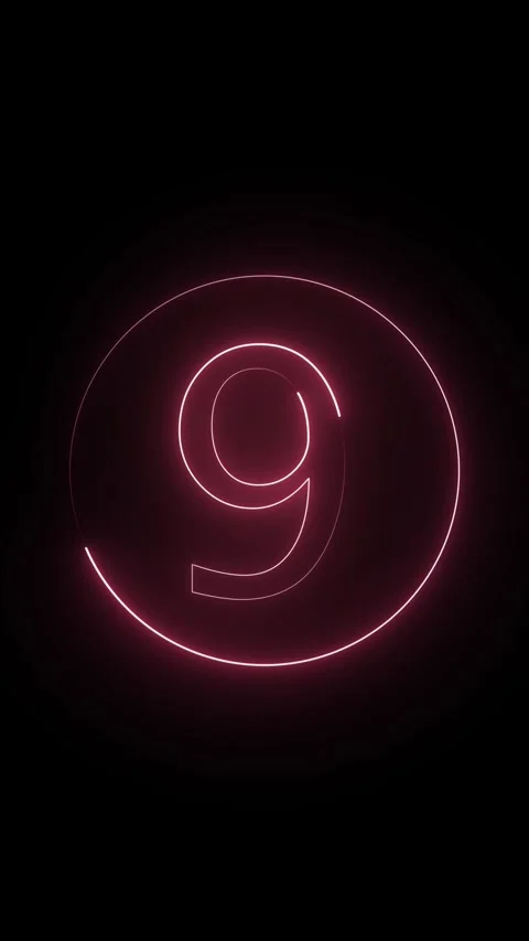 Neon number nine countdown timer animation featuring glowing pink light cir.. 库存影片 332880159