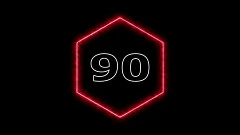 Neon number ninety inside red neon frame Illustrazione stock