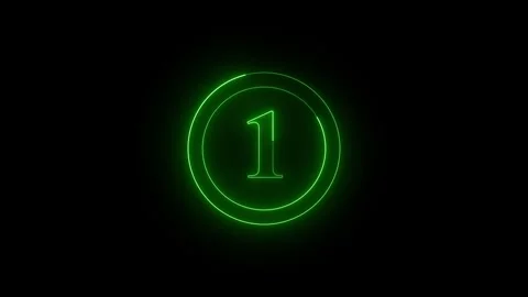 Neon number one countdown timer animation in glowing green light against bl.. Vidéo 332158160