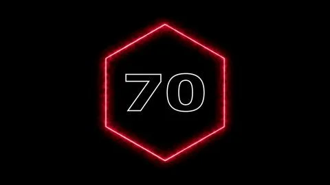 Neon number seventy inside red neon frame Illustrazione stock