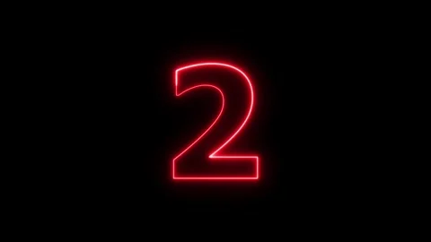 Neon number two flashes and glows on black background, animation. Stock-Footage 337444005