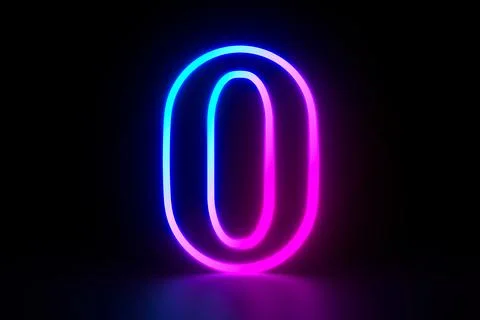 Neon number zero on dark background. 3D illustration Stock-Illustration