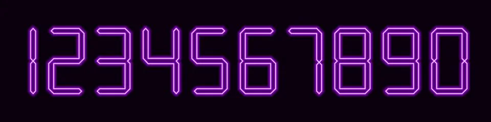 Neon numbers for electronic clock and time template Stock Illustration