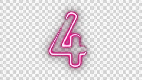 Neon numbers four glowing on an alpha channel background. Stock Footage 144009568