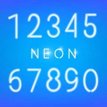 Neon numbers. Glowing typeset Stock Illustration