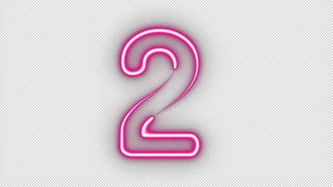 Neon numbers two glowing on an alpha channel background. Stock Footage 144009579