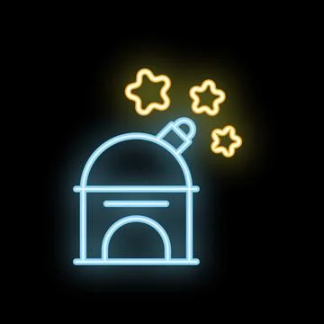 Neon observatory building exploring night sky with stars shining brightly Ilustración de archivo