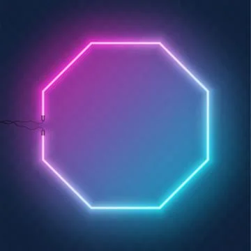 Neon octagon frame, border with wire. Neon lights sign. Vector abstract backg Stock Illustration