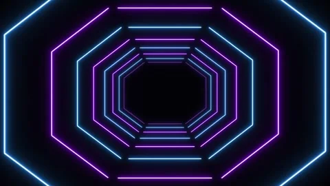 Neon octagon tunnel loop with blue purple glowing lights, futuristic backgrounds Stock-Footage 344586854