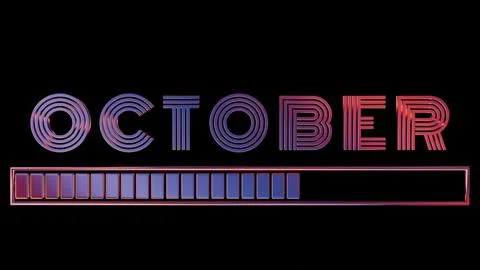 Neon October Text with Loading Bar on Black Background.. Stock Illustration