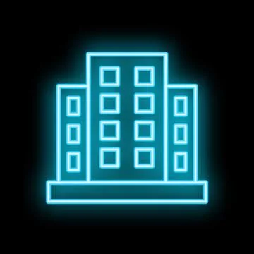 Neon office building shining on black background Ilustración de archivo