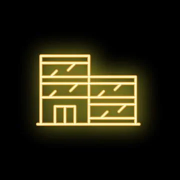 Neon office building shining on black background Stock Illustration