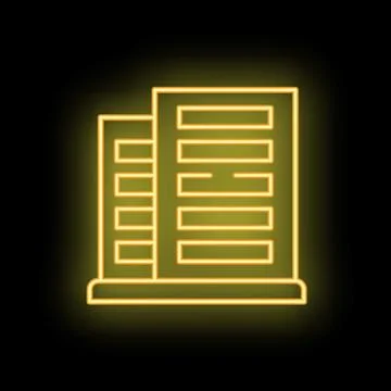 Neon office building shining on black background Ilustración de archivo