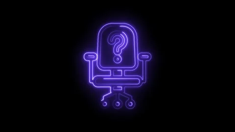 Neon office chair with question mark glowing purple on black background Stock Footage 333969836