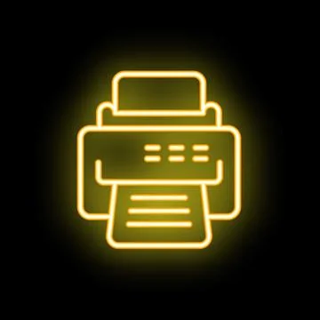 Neon office printer printing documents icon on black background Stock Illustration