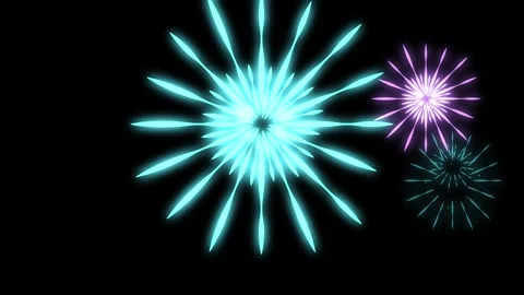 Neon one big firework burst repeating in the center with small bursts on a 库存影片 348333442