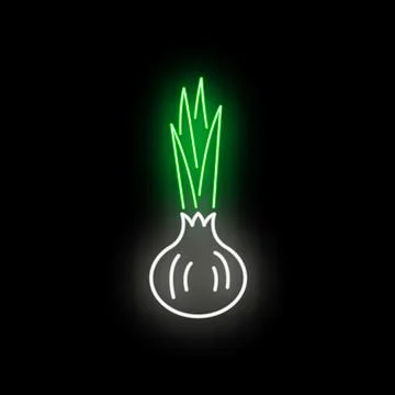 Neon onion vegetable icon glowing green on black background イラスト素材