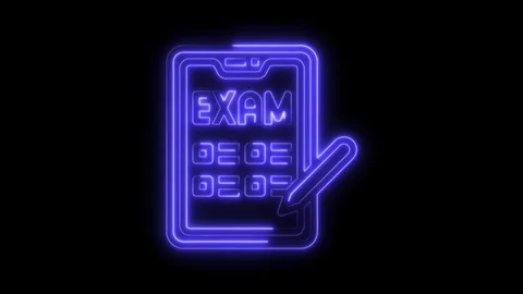 Neon online exam form glowing with pencil illustration on black background Stock Footage 322971089