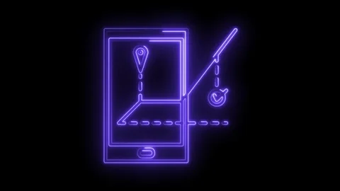 Neon online mobile data protection with check mark and location sign animatio Stock Footage 315961200