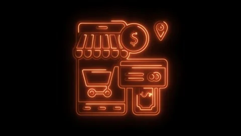 Neon online shopping experience with mobile phone,cart,payment,dollar sign .. Stock Footage 308997210