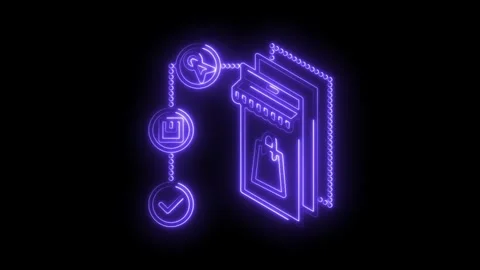 Neon online shopping process animation with cursor,checkout,and confirmatio.. Stock Footage 315961930