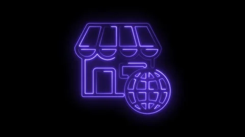 Neon online store icon animation global ecommerce business digital marketpl.. Stock Footage 346002671