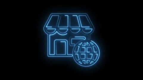 Neon online store icon with globe symbolizing global ecommerce and internat.. Stock Footage 346002672