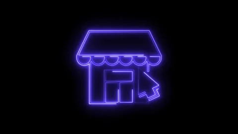 Neon online store icon with mouse pointer animated on black background repr.. Stock Footage 308285936