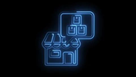 Neon online store with package icons representing ecommerce delivery proces.. Stock Footage 346006421
