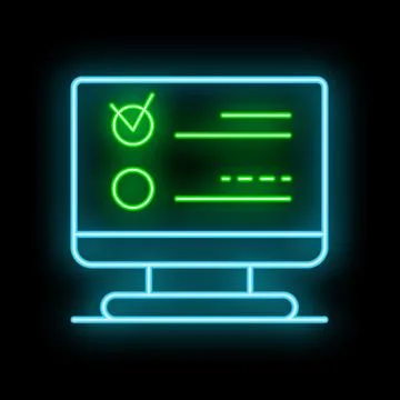 Neon online survey on computer screen displaying checklist Stock Illustration