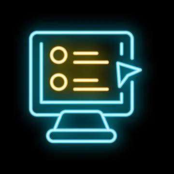 Neon online survey form with checkboxes and cursor clicking on computer displ Stock Illustration