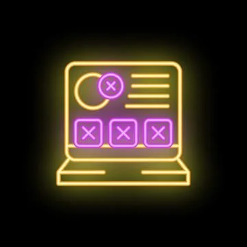Neon online survey with multiple choice buttons showing on laptop screen Stock Illustration