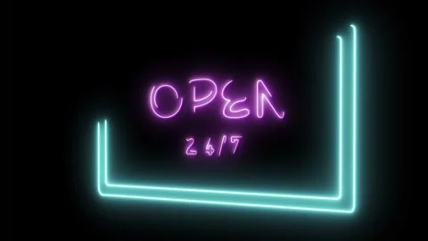 Neon open 24 hours 7 days a week sign Stock-Footage 160815533