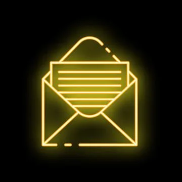 Neon open envelope containing letter on black background Stock Illustration