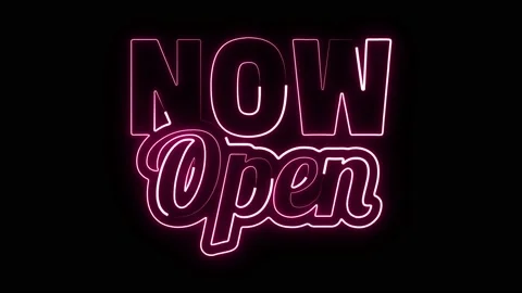 Neon open now Animated text on black background. Stock Footage 225849421