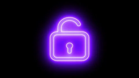 Neon Open Padlock Animation on Black Background, Digital Security, User Acc.. Stock Footage 309041023