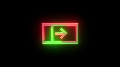 Neon open pane mirrored icon green red color glowing animation black background Stock Footage 266823595