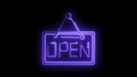 Neon open sign animation glowing purple light isolated on black background .. Stock Footage 316677445