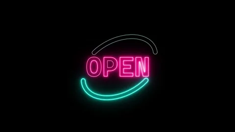 Neon open sign on black background 4k animated Stock Footage 309301153