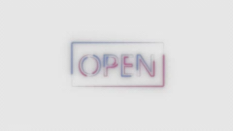 Neon "Open" sign with flicker on a transparent background. Video stock 257544077