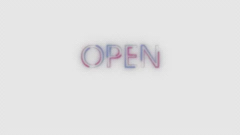 Neon "Open" sign with flicker on a transparent background. Video stock 257544312