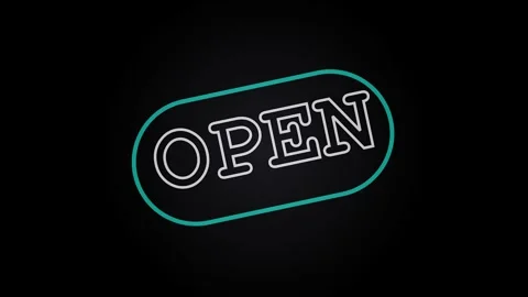 Neon Open Sign glowing in darkness with cinematic motion and selective focu.. Stock Footage 343419910