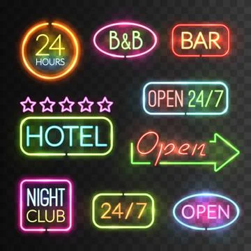 Neon Open Sign Set Stock Illustration