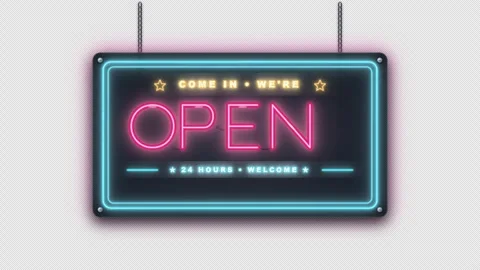 Neon OPEN Sign Warm Pink Tube Glow Overlay 4K Vídeo Stock 346125876